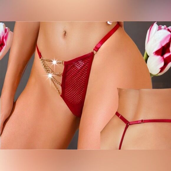 Thong l Red w/ Gold chain l Panty l S-L - Picture 3 of 7